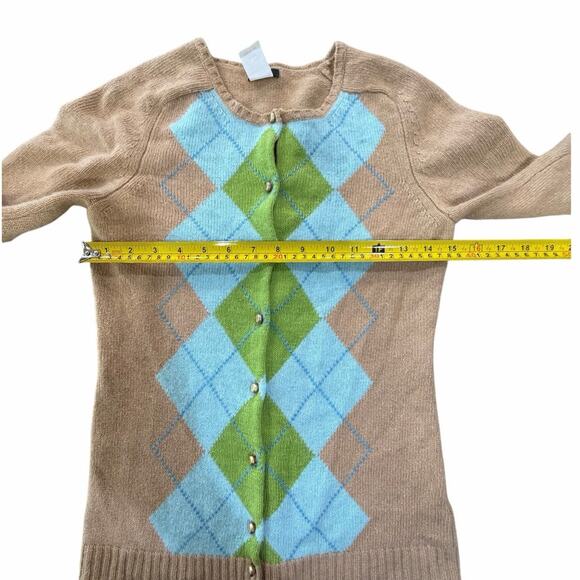 J. Crew Tan Argyle Button Down Cardigan Merino Wool Academia Preppy Sweater XS - Picture 14 of 16